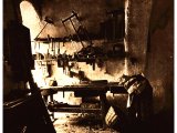 A little shop on the Street of the Carpenters in Nazareth. Many of the craftsmen used tools and methods unchanged since the time when Joseph was working near this spot. An early photograph.